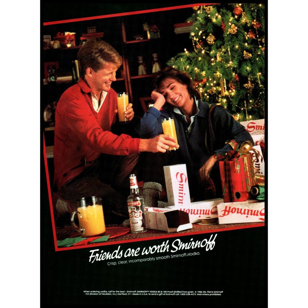 1987 Smirnoff Vodka Vintage Print Ad Christmas Tree Presents Screwdriver Photo